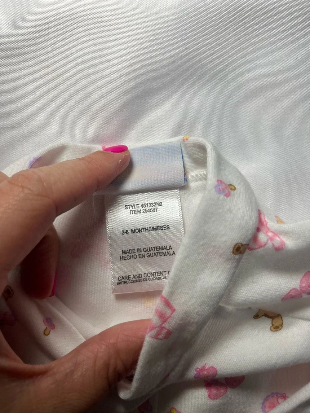 Vintage Miniwear Baby Girl 3-6M Sleeper Lot 2 Pink White Teddy Bear NWOT Pajamas